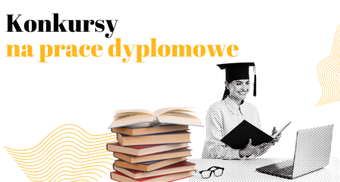 ilustracja przedstawiająca czytająca przed komputerem studentkę do artykułu Konkursy na prace dyplomowe - edycja zimowa